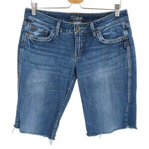 Silver Jeans Womens 5 Eden Cut Off Bermuda Denim Shorts Distressed Blue Pockets